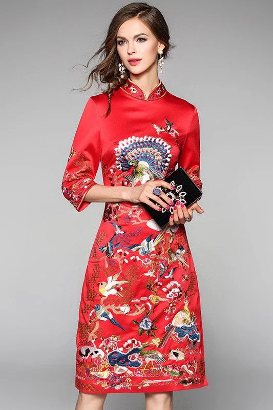 chic slip dressAll Embroidered Qipao Dress