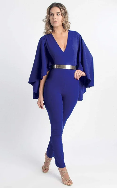 Special Savings MNM Couture - L0025 Cape Sleeve Ankle Length Jumpsuit