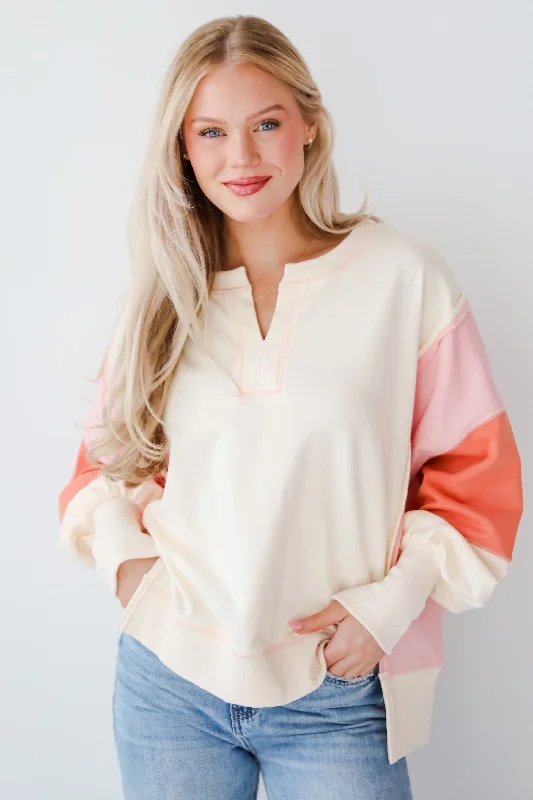 Great Deals urban activewear hoodieFINAL SALE - Perfect Coziness Cream Color Block Pullover