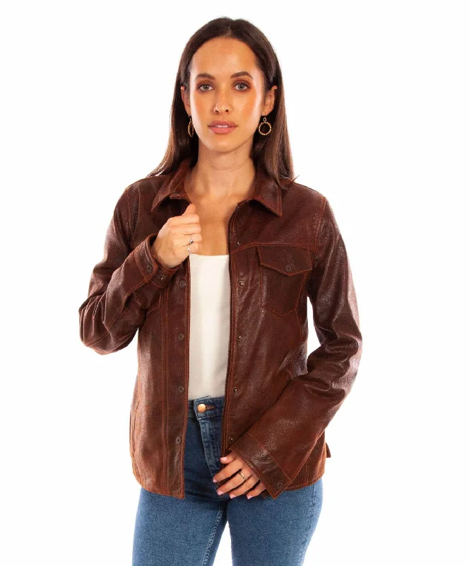 warm outerwearScully Womens Western Snap Front Brown Leather Leather Jacket