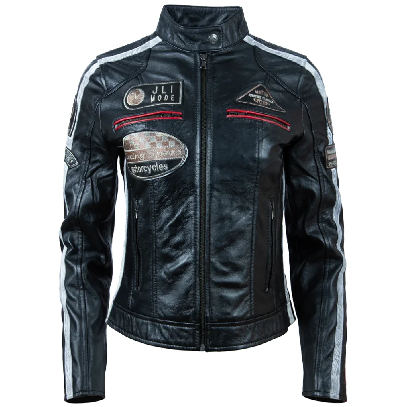Stock Clearance oversized coatQOOC Women's Racing Biker - Black