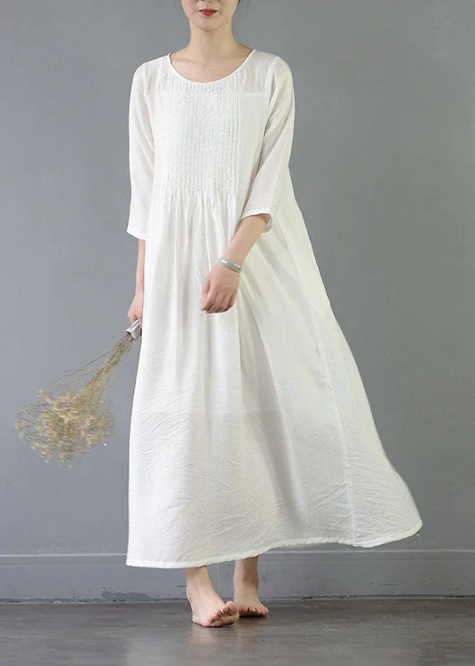 Hot Deal trendy mini dressOrganic White O Neck Wrinkled Patchwork Long Cotton Dress Spring Hot Deal trendy mini dressOrganic White O Neck Wrinkled Patchwork Long Cotton Dress Spring
