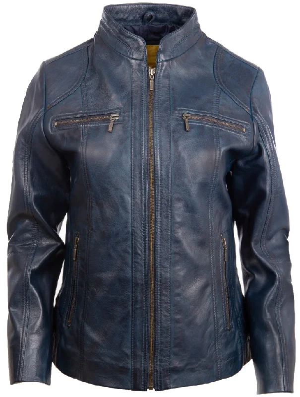 Closeout Sale casual sports coatOBFQ Women's Biker Jacket - Navy Blue