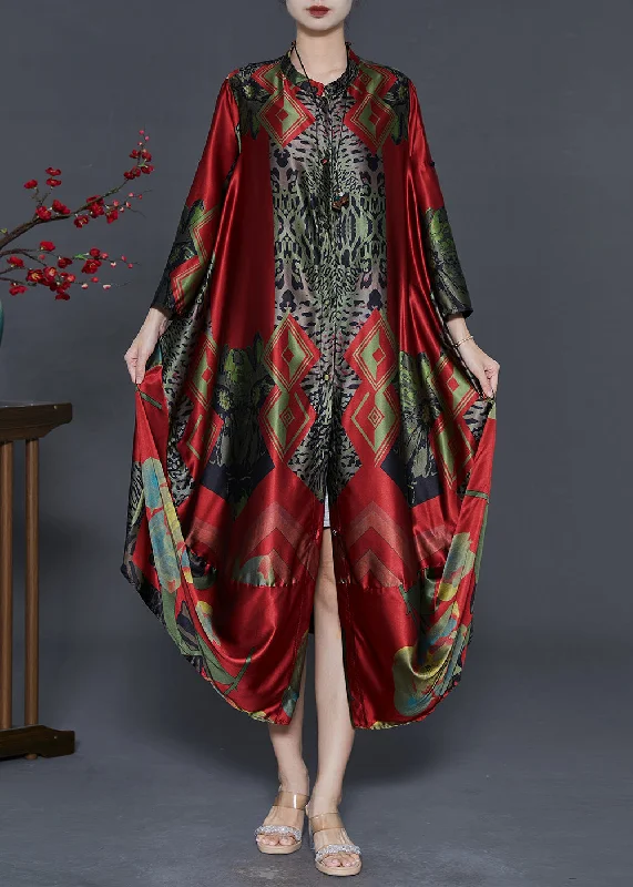 Limited Availability casual evening dressArt Red Oversized Print Silk Party Dress Fall