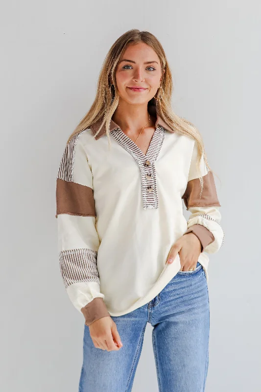 Online Exclusive cool workout sweatshirtCasual Energy Ivory Collared Color Block Oversized Top Online Exclusive cool workout sweatshirtCasual Energy Ivory Collared Color Block Oversized Top