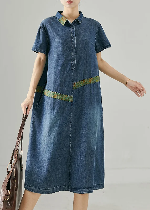 ashionable dressBlue Patchwork Denim Long Dresses Oversized Summer