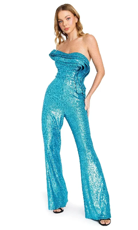 Price Rollback Nicole Bakti 7215 - Sequin Fold Draped Jumpsuit