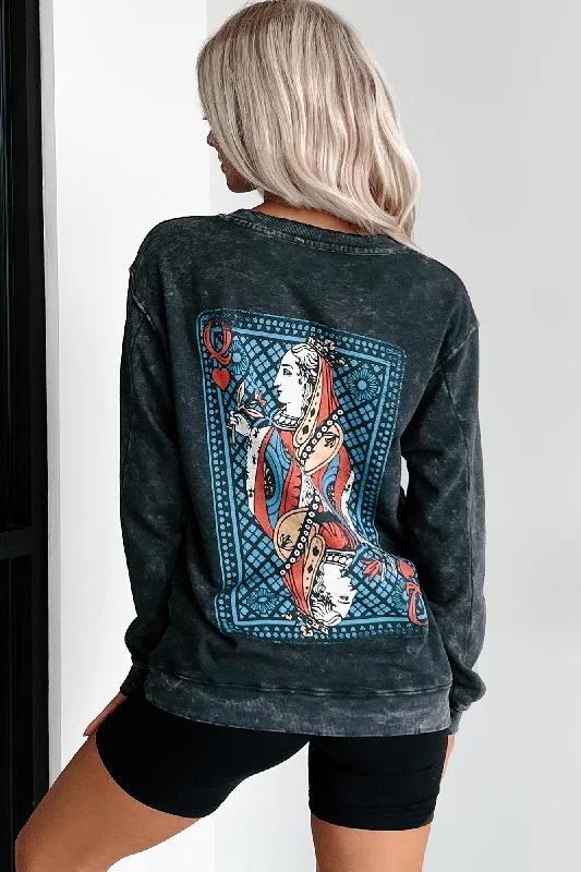 Bargain Prices fashionable fitness sweatshirtShowing Your Cards Vintage Wash Graphic Long Sleeve Shirt (Charcoal)
