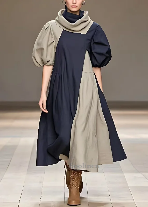 Limited Availability mini dressArt Navy Turtleneck Pockets Cotton Long Dress Summer Limited Availability mini dressArt Navy Turtleneck Pockets Cotton Long Dress Summer