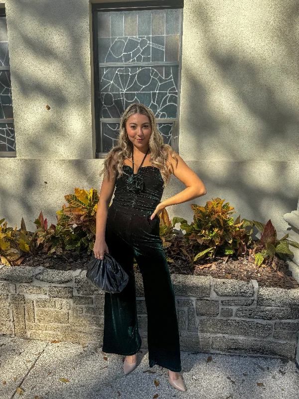Crazy Savings Rosette & Velvet Halter Jumpsuit
