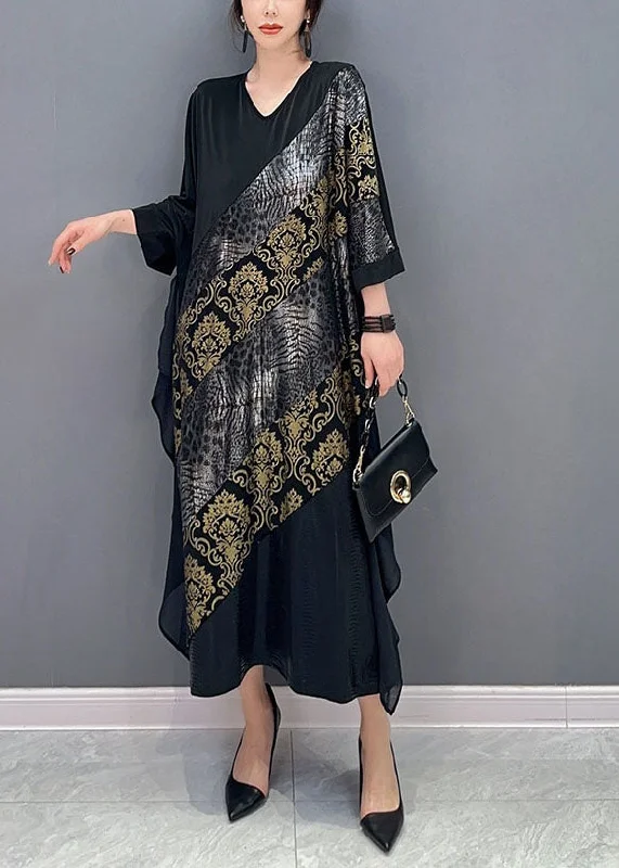 Online Exclusive lace dressClassy Black V Neck Patchwork Ruffles Long Dresses Bracelet Sleeve