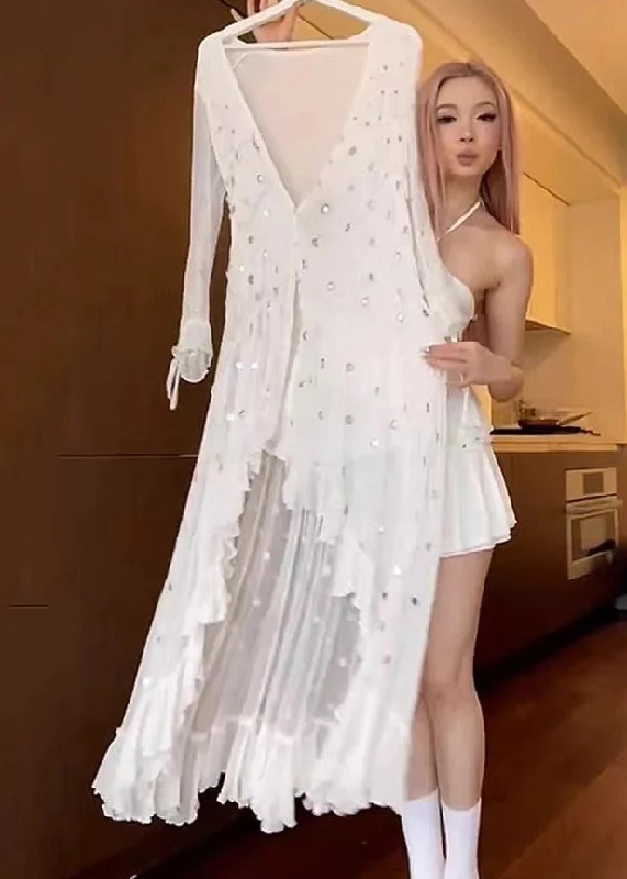 Deal Alert sleek midi dressFashion White V Neck Asymmetrical Design Sequins Dresses Long Sleeve Deal Alert sleek midi dressFashion White V Neck Asymmetrical Design Sequins Dresses Long Sleeve