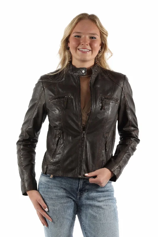 insulated jacketScully Womens Vintage Cafe Racer Brown Lamb Leather Leather Jacket