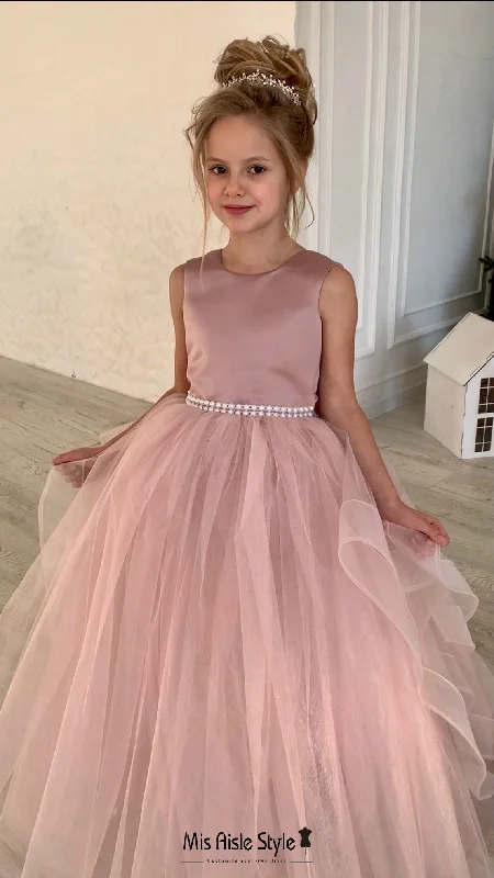 Crazy Deals floral midi dressTulle Skirt Dusty Pink Flower Girl Dress