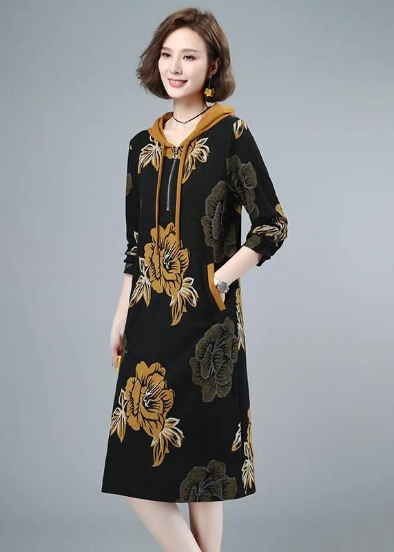 Clearance Event form-fitting dress2024 Fashion Floral Cinched Velour Hooded Dress Fall Clearance Event form-fitting dress2024 Fashion Floral Cinched Velour Hooded Dress Fall