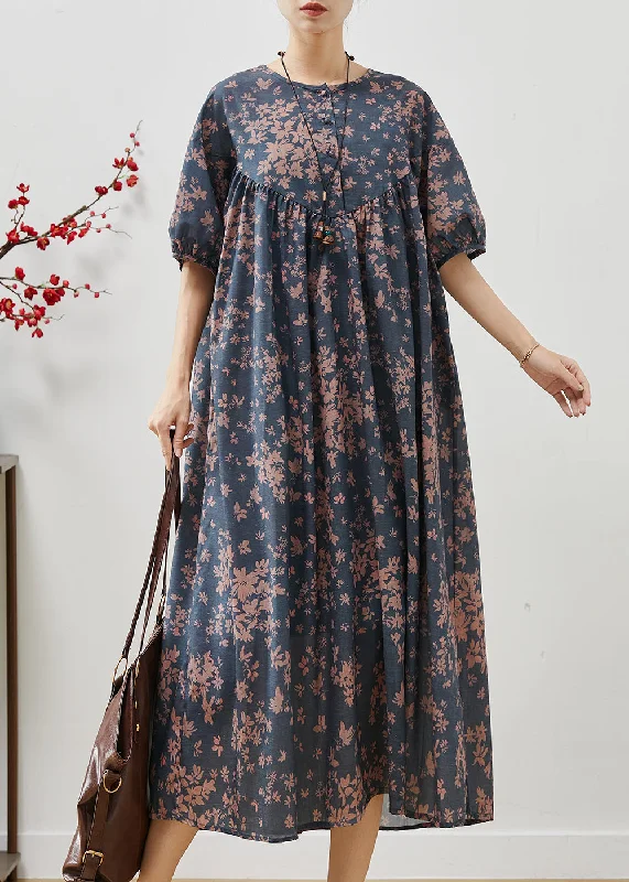 trendy mini dressModern Navy Oversized Print Linen Robe Dresses Summer