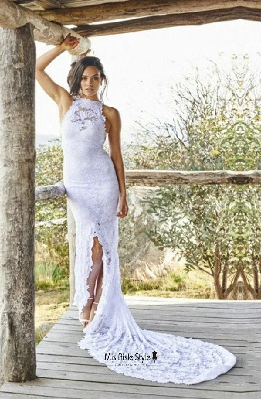 Deal Frenzy bodycon dressSexy Slit Bohemian Lace Wedding Dress
