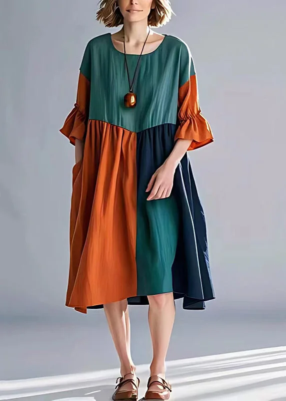 Deal Alert lace dressUnique Green Orange Oversized Patchwork Cotton Dresses Summer