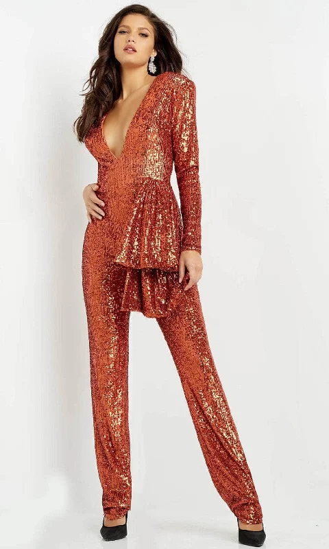 Can't Be Beat Jovani 05345 - Sequin V-Neck Jumpsuit