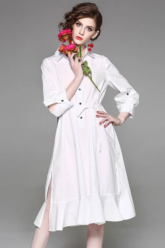 long sleeve dressWhite Shirt Dress W/ Ruffle Hem