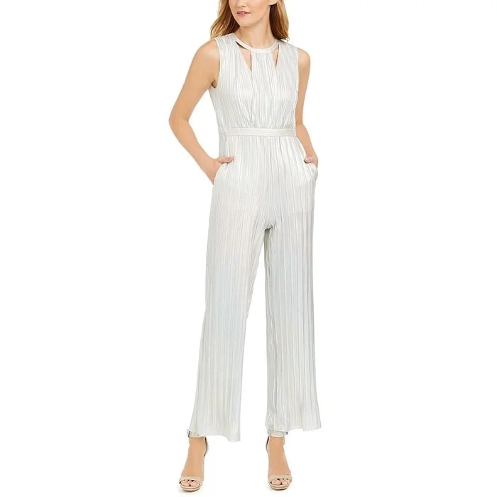 Savings Galore Calvin Klein Women's Printed Sleeveless Crew Neck Tank Boot Cut Jumpsuit White Size 14