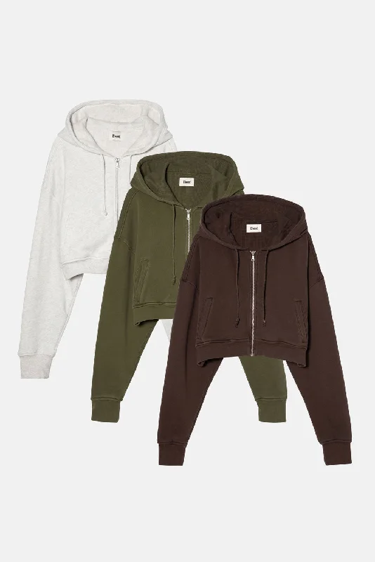 Bargain Prices pullover workout hoodieBABYDOLL CROP ZIP HOODIE 3 PACK