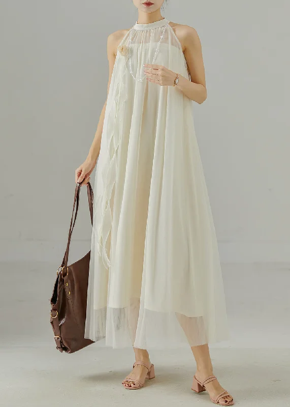 Price Drop evening dressElegant White Cold Shoulder Floral Silk Dresses Summer