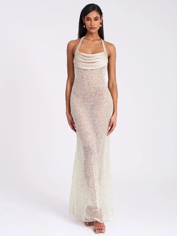 Quick Sale ruffle dressZahya Lime Halter Backless Beaded Mesh Gown