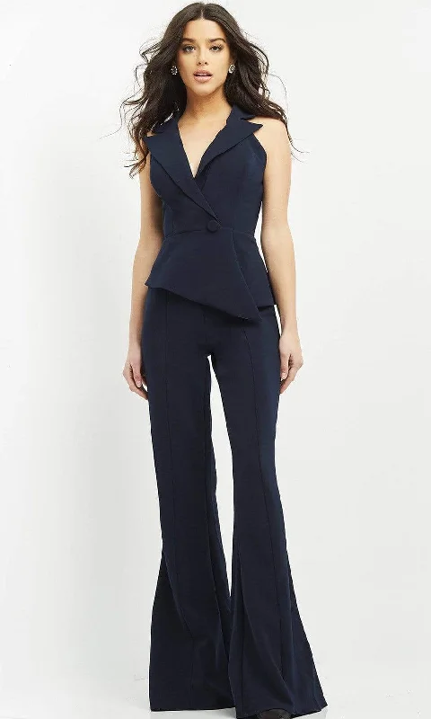 Last Chance Jovani - 06923 Sleeveless Front Button Peplum Jumpsuit
