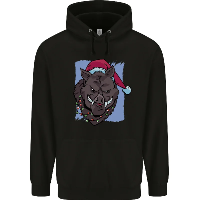 Exclusive Offers graphic hooded sweatshirtA Christmas Boar Wearing an Xmas Hat Pig Mens 80% Cotton Hoodie
