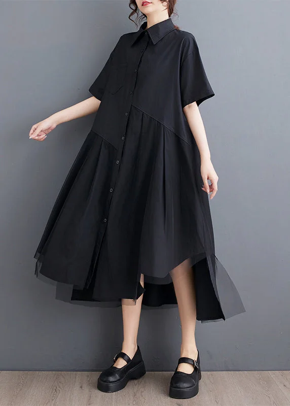 New Deals long sleeve dressBlack Peter Pan Collar Button Long Shirts Dress Summer