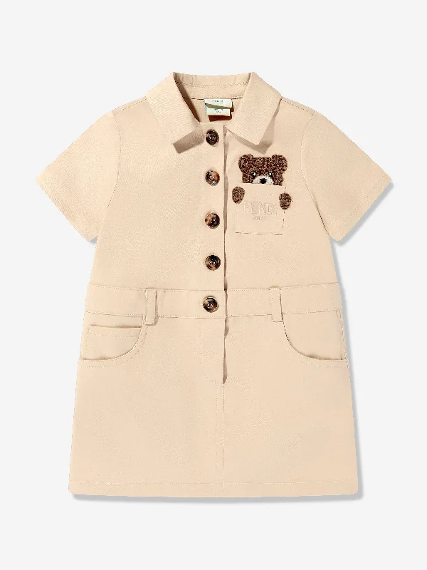 Closeout casual knit dressFendi Baby Girls Bear Pocket Dress in Beige
