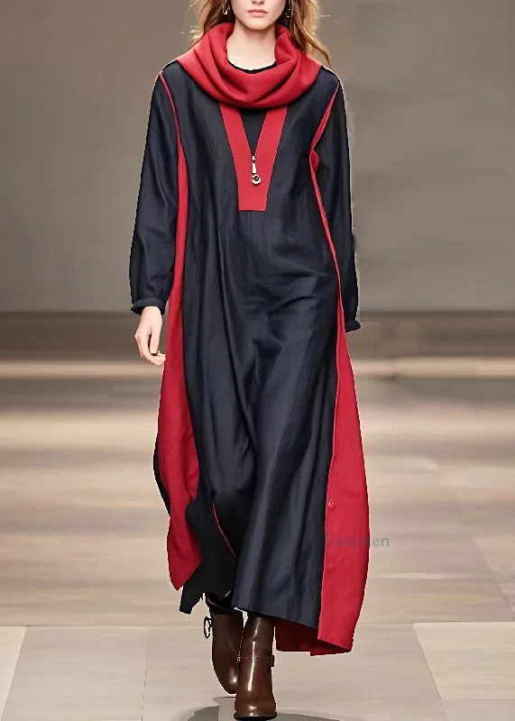 Online Specials oversized dressNatural Red Patchwork Black Zippered Maxi Dresses Fall Online Specials oversized dressNatural Red Patchwork Black Zippered Maxi Dresses Fall