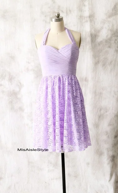 Weekend Special fitted cocktail dressKnee Length Halter Neckline Lilac Bridesmaid Dress