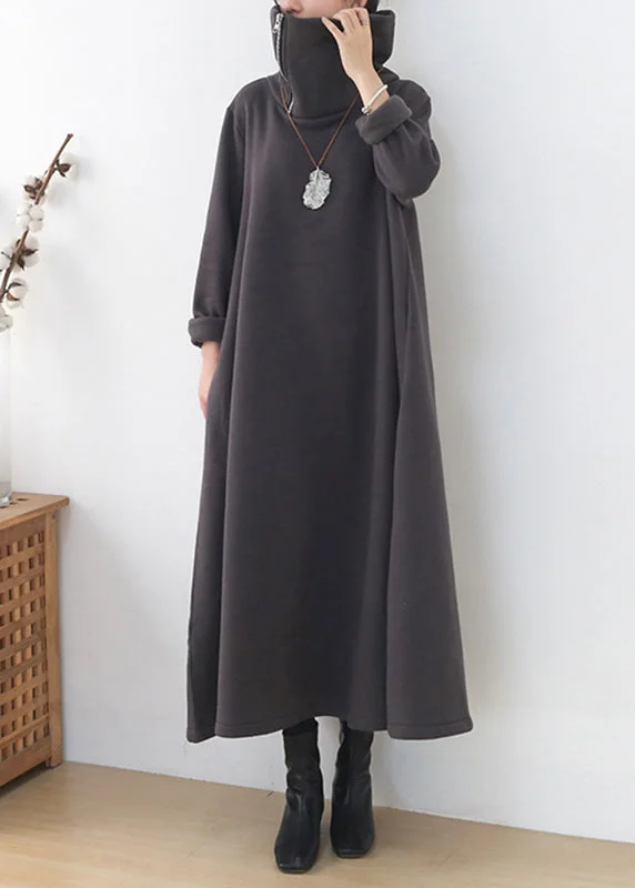 Lowest Prices denim dressLoose Dark Grey Turtleneck Zippered Cotton Maxi Dress Long Sleeve Lowest Prices denim dressLoose Dark Grey Turtleneck Zippered Cotton Maxi Dress Long Sleeve
