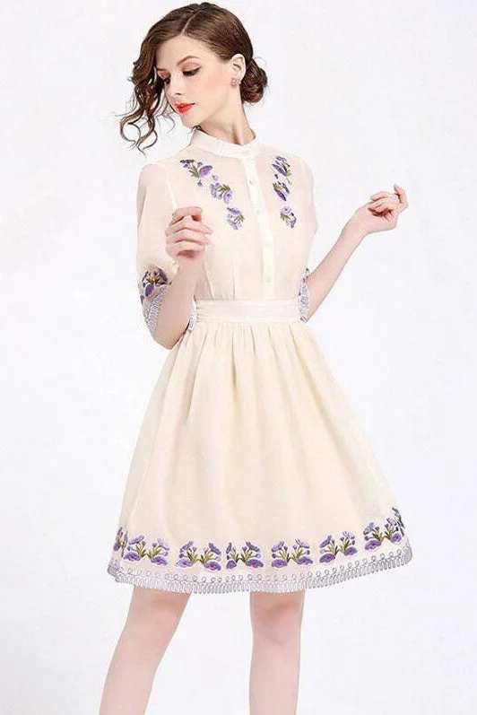 flowy evening dressFloral Embroidered Pleated Dress