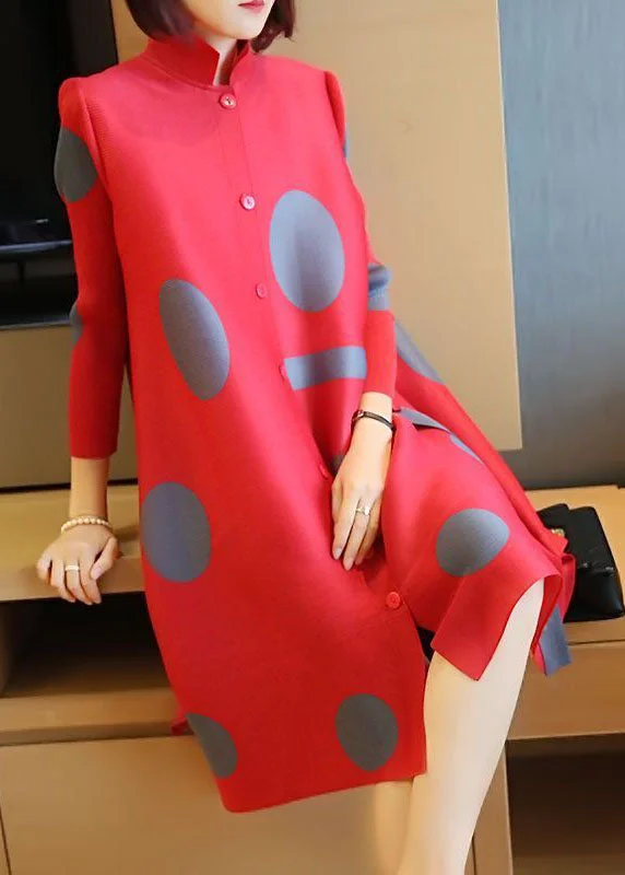 Deep Discounts elegant dressFashion Red Stand Collar Dot Print Side Open Holiday Dresses Spring Deep Discounts elegant dressFashion Red Stand Collar Dot Print Side Open Holiday Dresses Spring