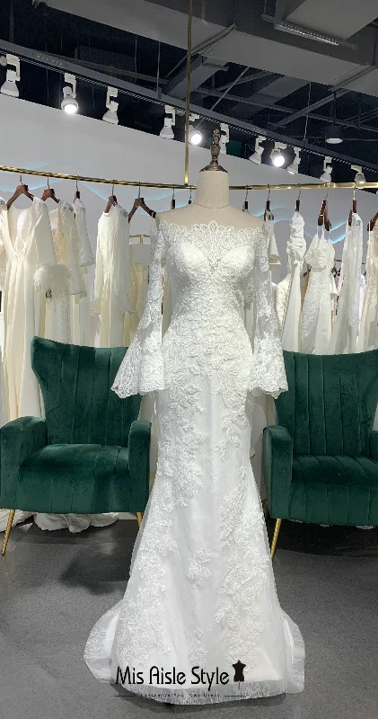 Markdowns floral wrap dressMermaid Long Sleeve Bohemian Lace Wedding Dress