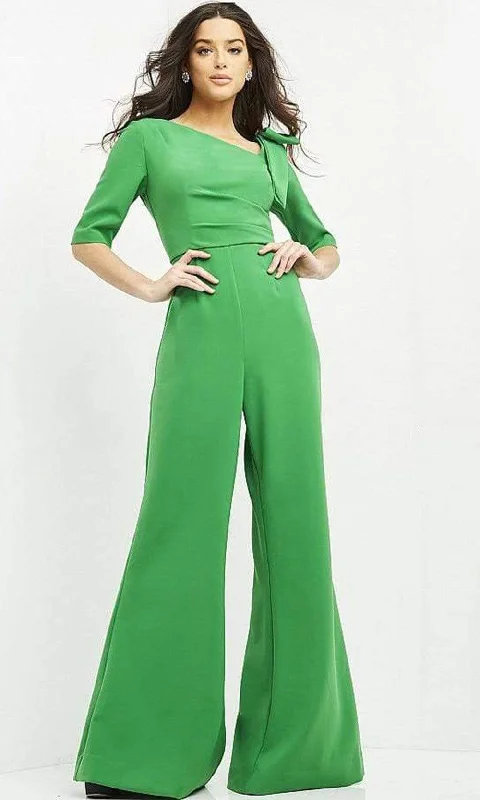 Early Bird Discount Jovani - 04284 Bow Shoulder Asymmetric Jumpsuit