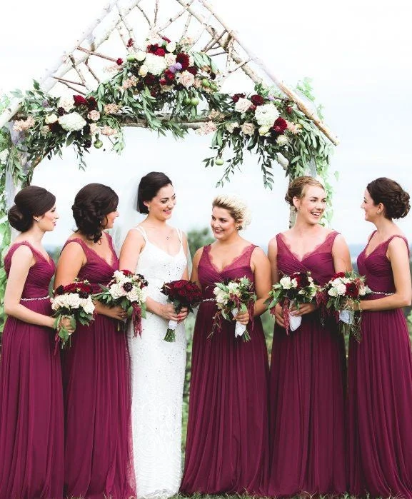 Discount Days elegant evening dressElegant V-neckline Grape Bridesmaid Dress