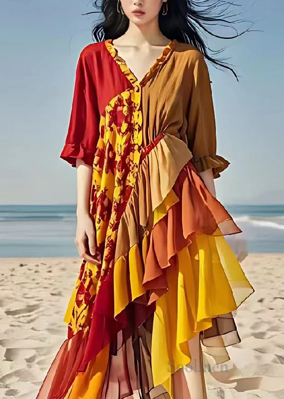 Today’s Deal puff sleeve dressItalian Colorblock V Neck Ruffled Patchwork Chiffon Maxi Dresses Summer Today’s Deal puff sleeve dressItalian Colorblock V Neck Ruffled Patchwork Chiffon Maxi Dresses Summer