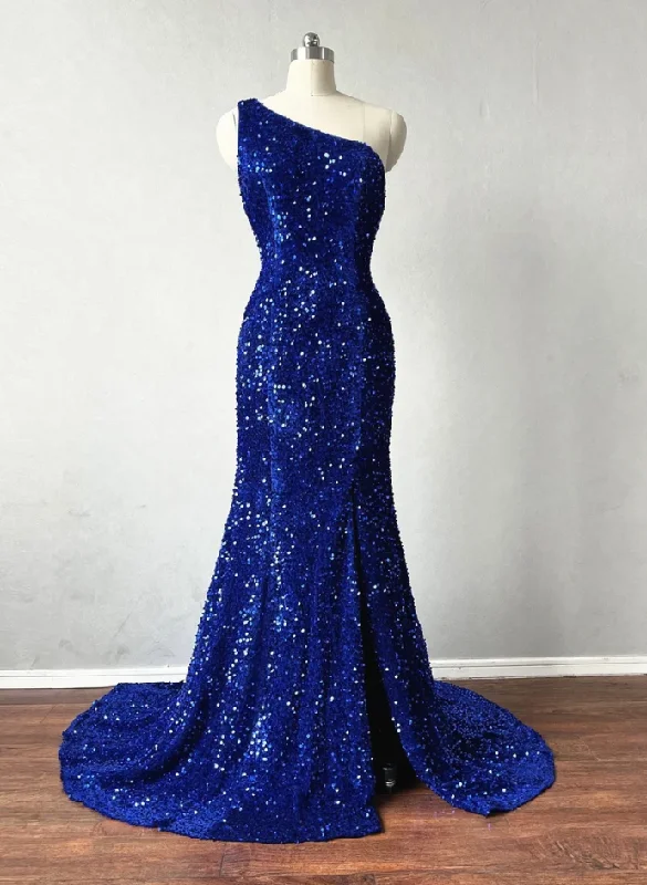 Price Cut elegant evening dressMermaid One Shoulder Blue  Prom Dress
