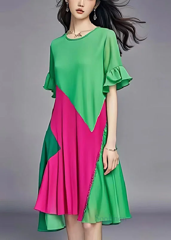 Limited Availability knit dressNatural Green Asymmetrical Patchwork Chiffon Party Dress Summer Limited Availability knit dressNatural Green Asymmetrical Patchwork Chiffon Party Dress Summer