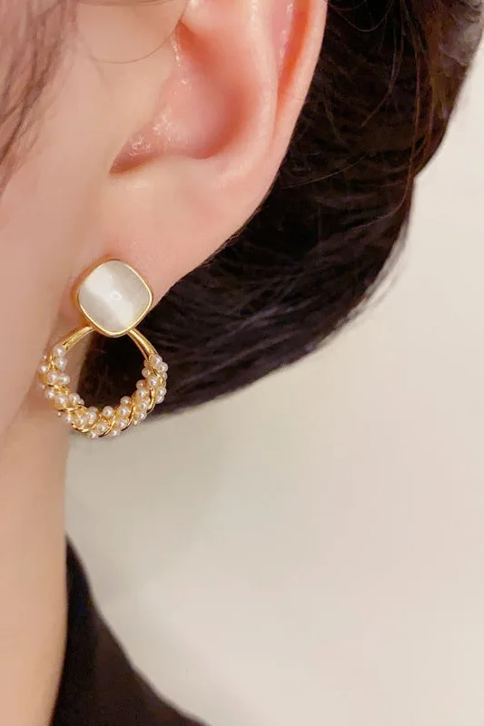 Instant Discount wrap-around dressFashion simple light luxury cat's eye diamond pearl earrings 796095958778