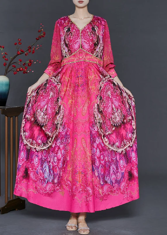 Can't Miss wool dressBoho Rose V Neck Print Chiffon Ethnic Style Dress Fall