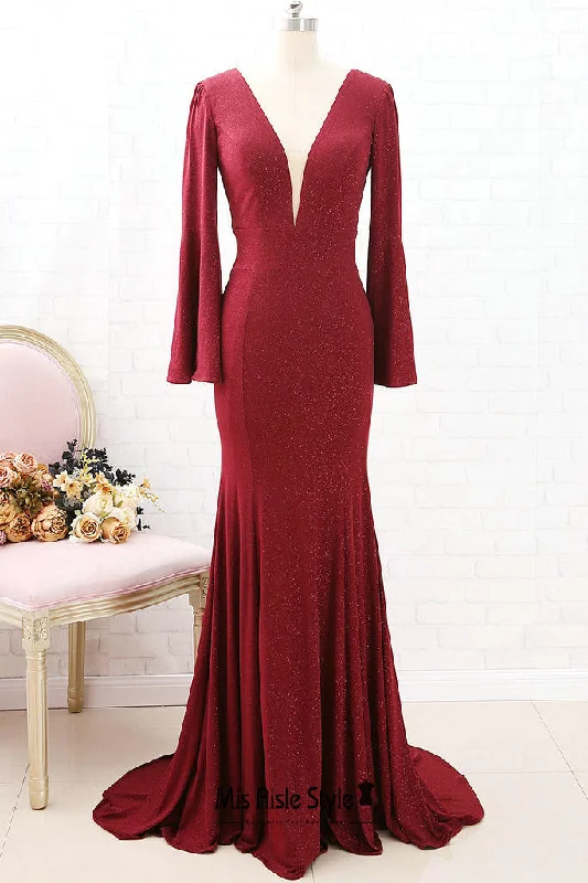 Can't Be Beat elegant dressFit and Flare Long Sleeve Sparkle Burgundy Evening Dress Can't Be Beat elegant dressFit and Flare Long Sleeve Sparkle Burgundy Evening Dress