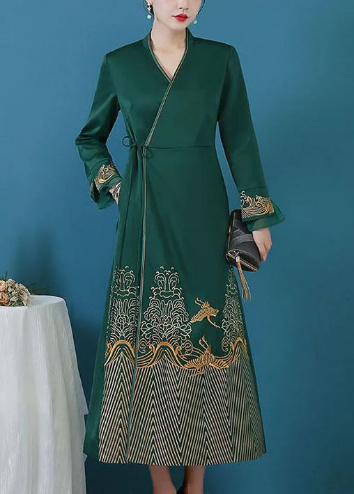Exclusive Offers draped dressWomen Green Tie Waist Print Silk Cinch Dress Fall