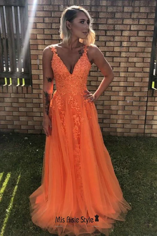 Act Fast statement dressLong A line Orange Prom Dress