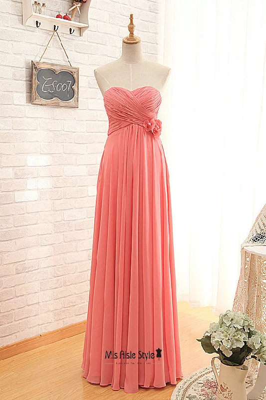 Extra Discounts lace-up dressFull Length Empire Coral Bridesmaid Dress