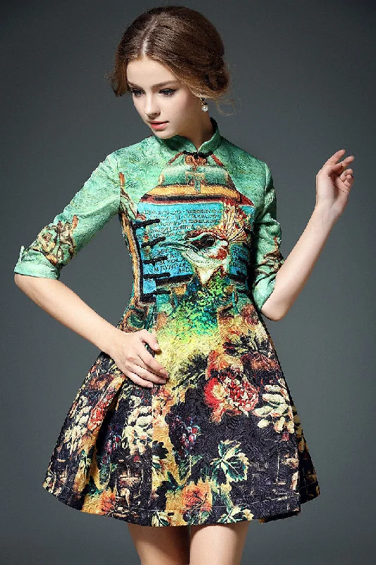 wrap-around dressPeacock Print Jacquard Dress